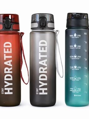 Stay Hydrated Gradient Water Bottle 27 oz- Red, Gray, Teal